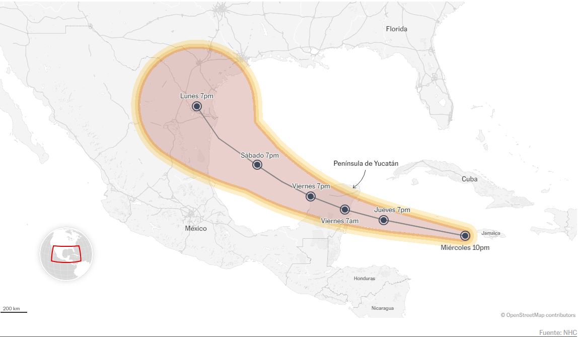 Trayectoria del Huracán 'Beryl' en México